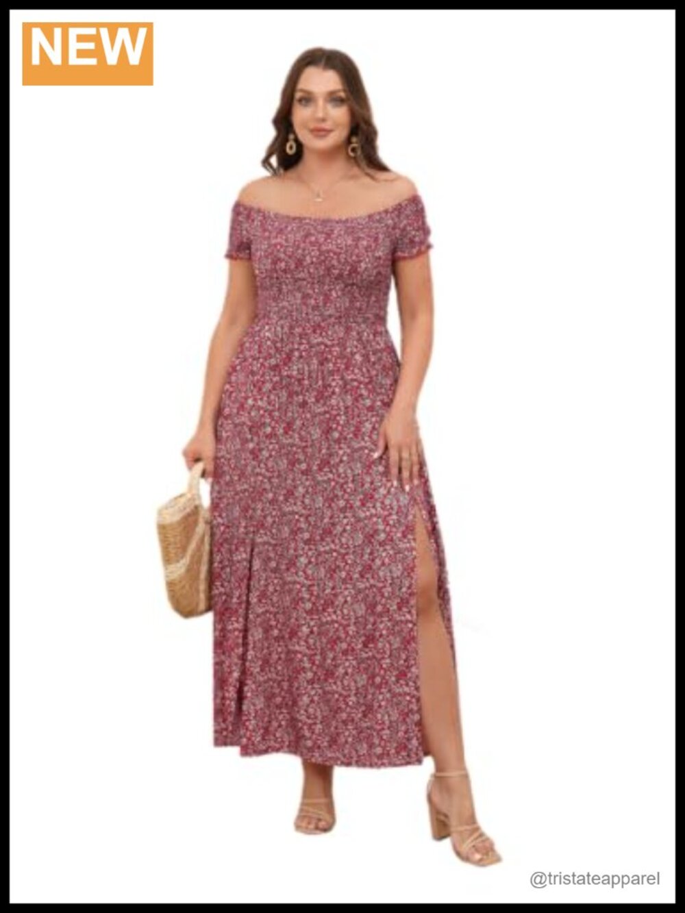 Boho Floral Off Shoulder Split Long A Line Dress Plus Size